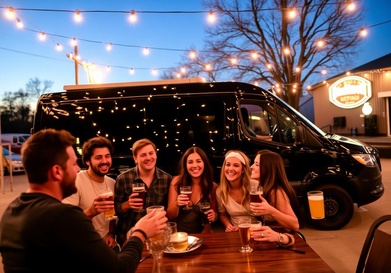 Group of friends at a Northwest Arkansas brewery with the Sprinter